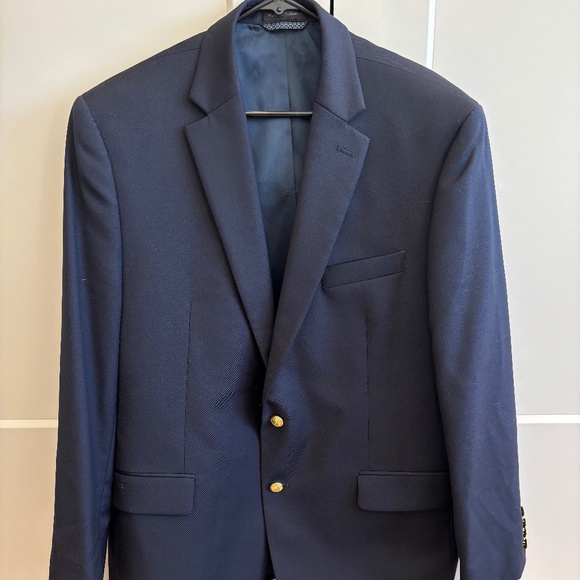 Ralph Lauren Blazer Sports Coat Wool Navy Blue Gold Button Suit1